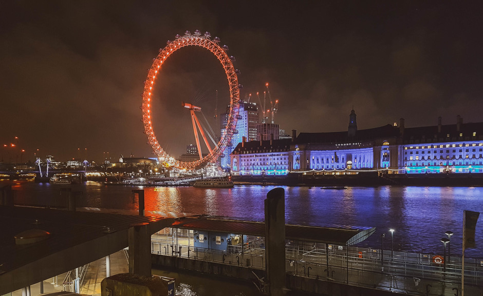 De 'Eye of London' in de nacht