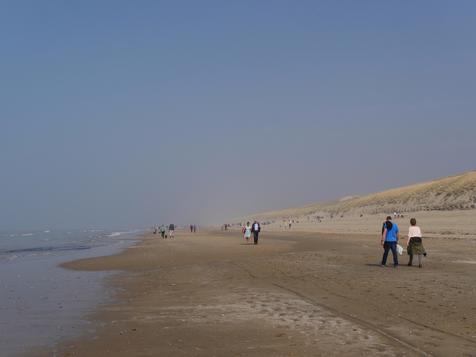 Wandelaars op het strand van Noordwijk