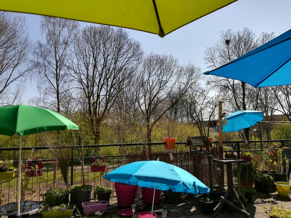 Prachtig, zonnig lenteweer / parasols uit op terrass