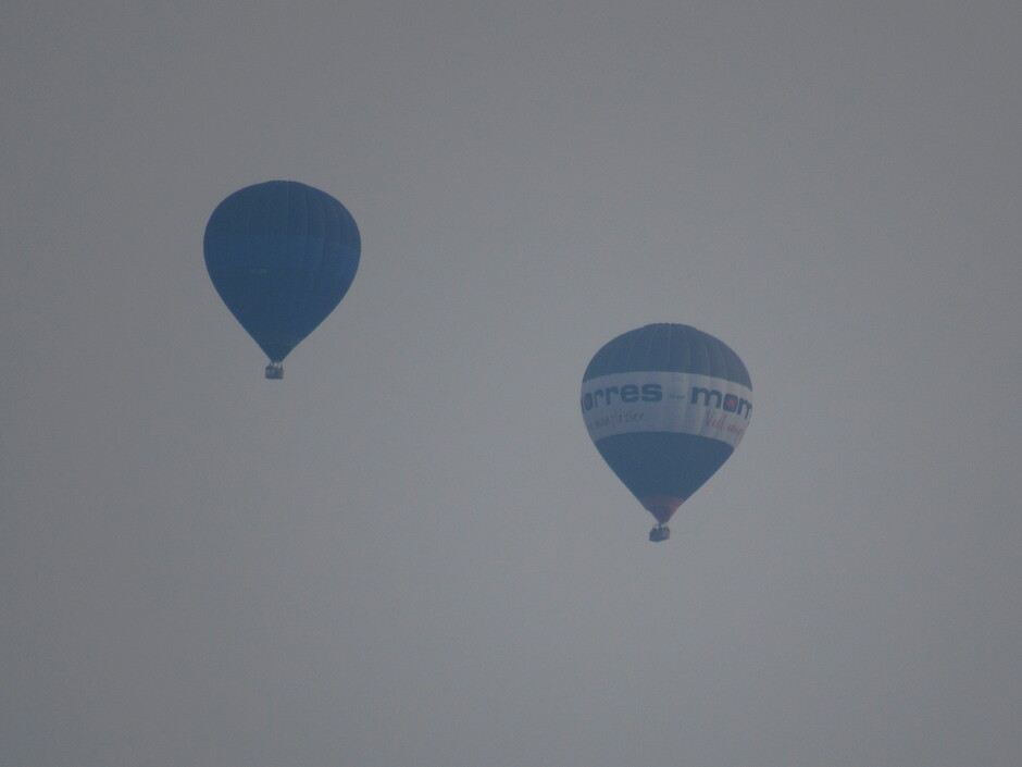 Luchtballonnen in een wat mistige avondlucht