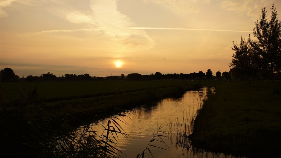 zonsopkomst met bewolking frisse wind 13 gr in de polder