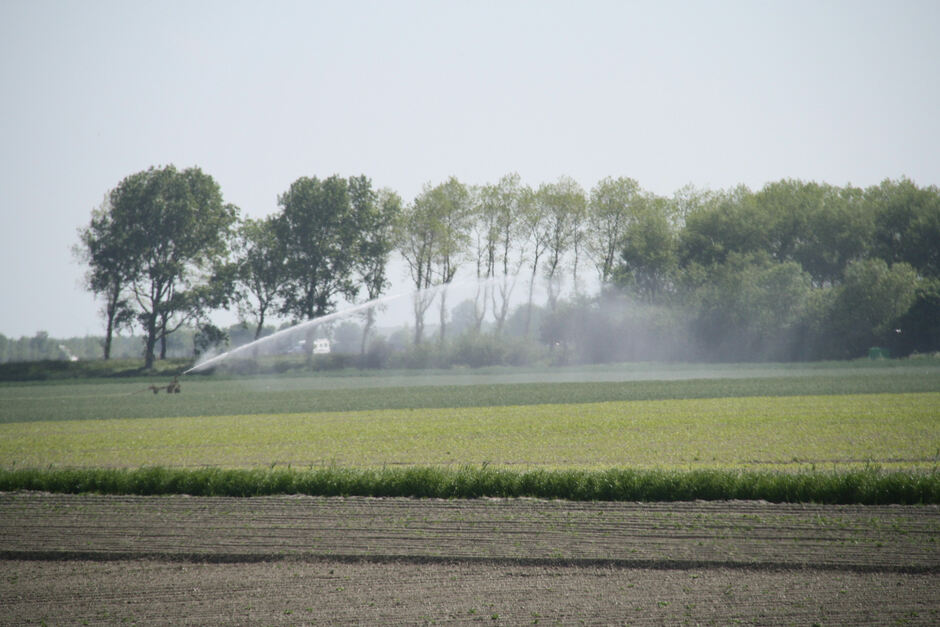 Beregenen tegen de droogte op het land, Kamperland (Zeeland) 14 mei 2022