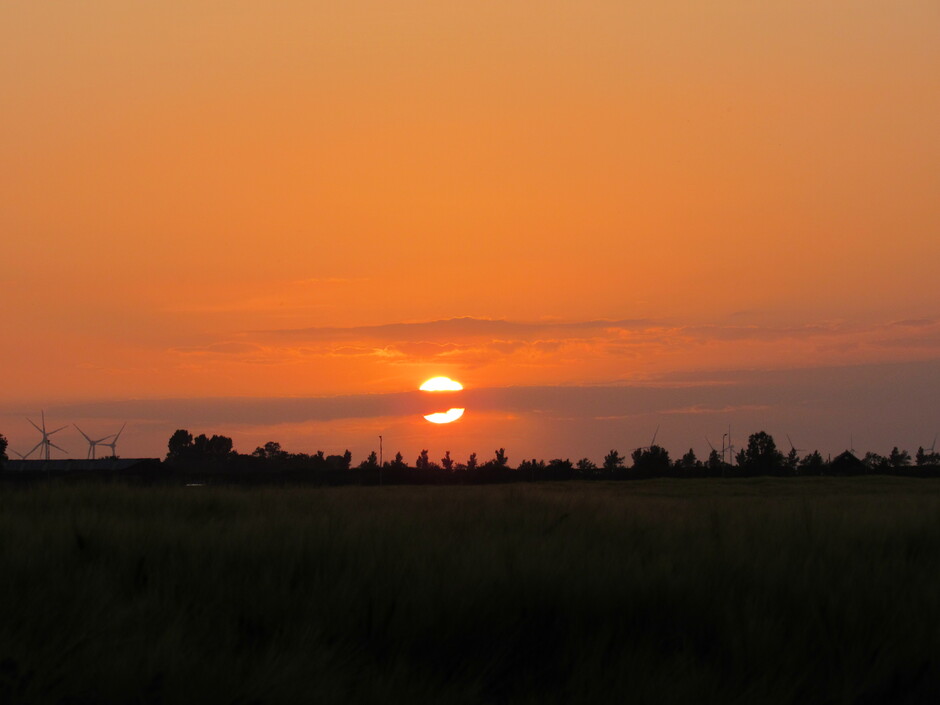Mooie zonsondergang boven het graanveld