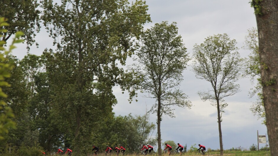 bewolkt opklaringen 14 gr wielrenners in de polder 