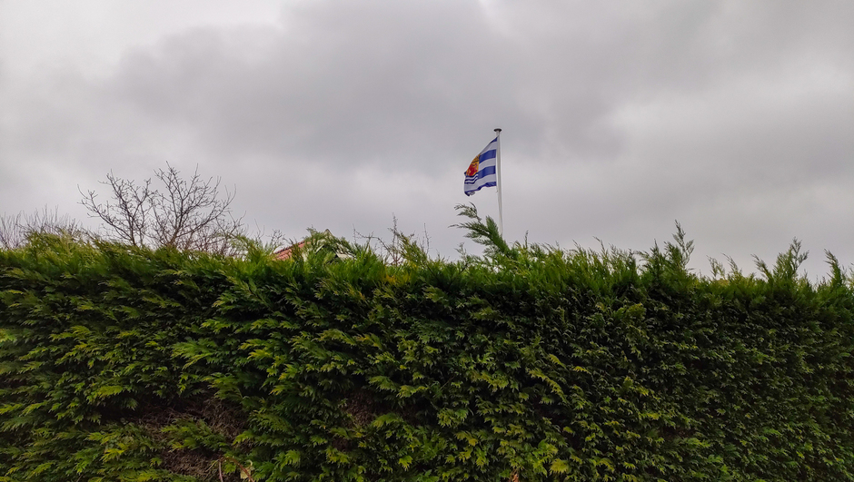 Zeeuwse vlag in de wind en miezerregen 