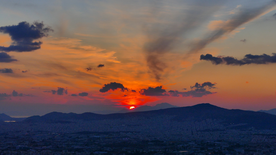 Zonsondergang boven Athene 