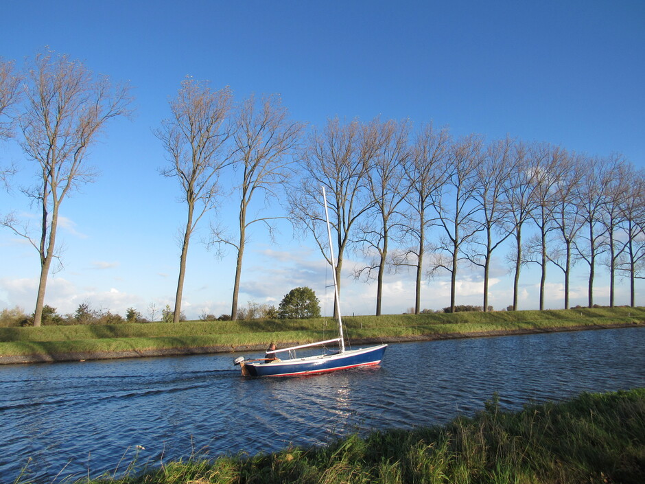 Koud windje maar de zon is erbij, langs het kanaal in Wilhelminadorp, Zeeland.