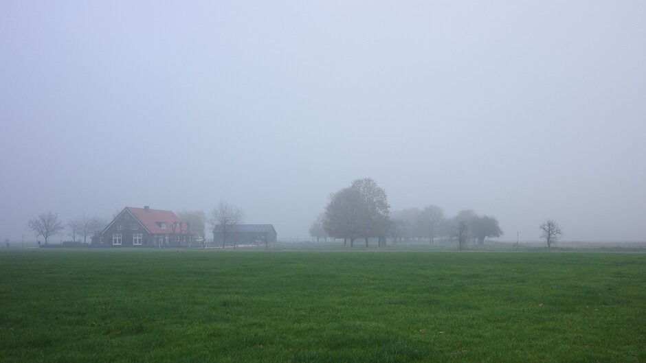 Mist met een prachtig verstild landschap in Midden-Nederland 