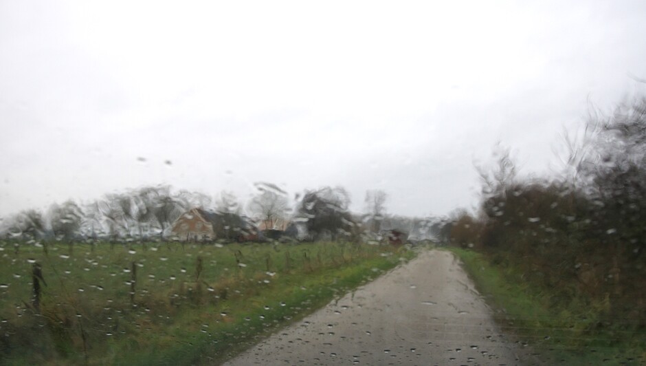 grijs en regenachtig weer 3 gr 14,40 uur in de polder